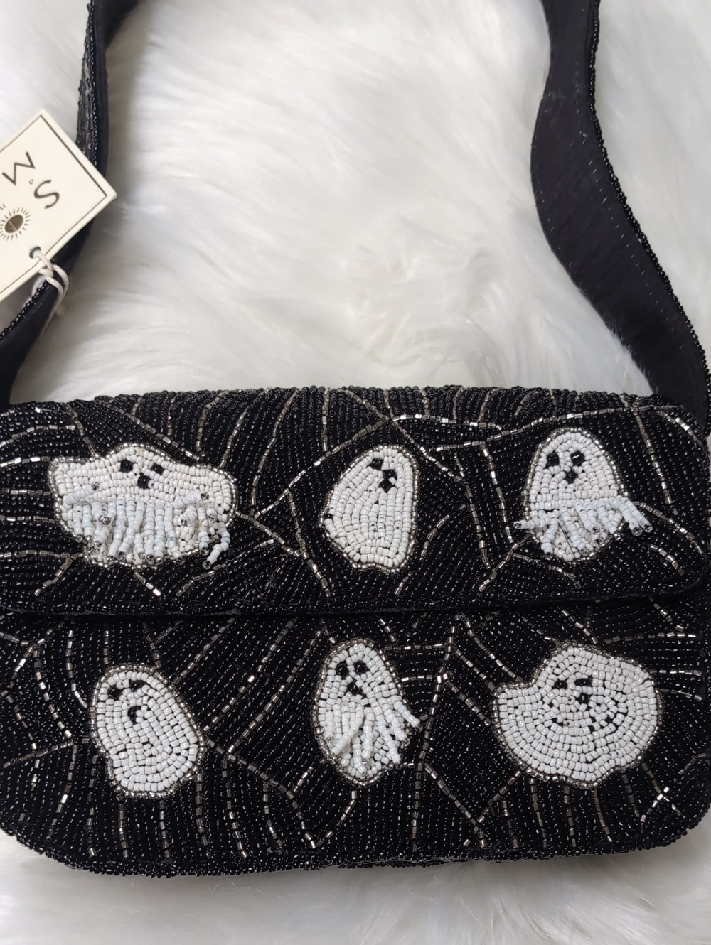 SOL and MER Halloween Ghost Motif Beaded Shoulder Bag w/ Spiderweb Design πΈοΈπ» - Picture 4 of 16